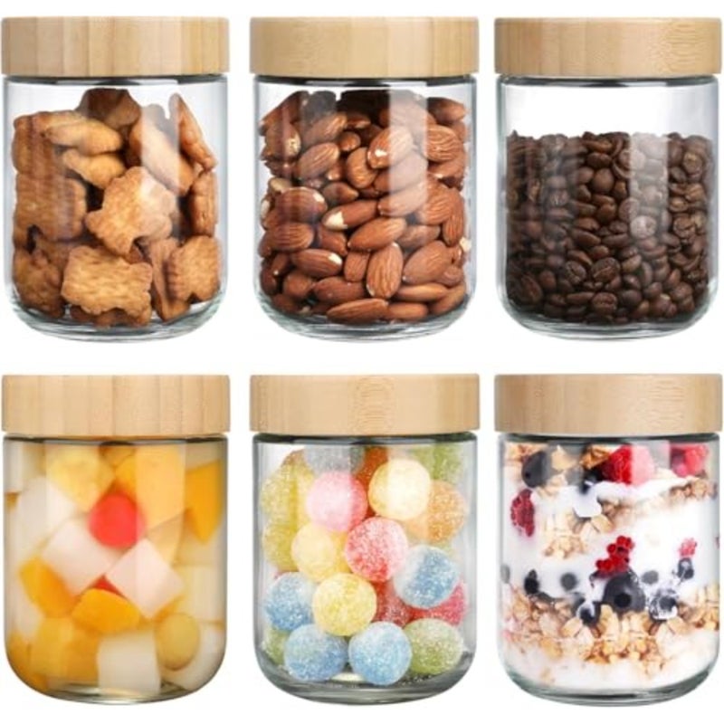 6-pack 16oz Glass jars with Airtight Lids, Overnight Oats Containers with Bamboo Lids, Wide mouth Mason Salad jars, Glass Food Storage Containers for Snacks Yogurt Spice Sugar - Image 1