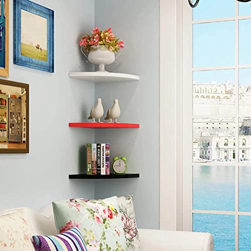 DDS Dream Decor Shoppee Wooden Corner Floating Shelves, 3 Tiers Small Beautiful Wall Mounted Corner Shelves Engineered Wood Board Display Decoration Storage Shelf for Living Room Bedroom - Image 1