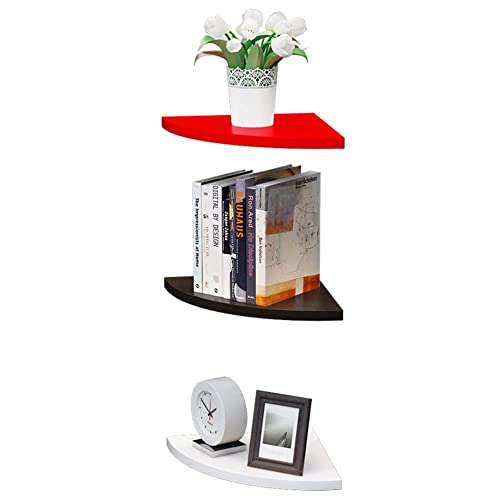 DDS Dream Decor Shoppee Wooden Corner Floating Shelves, 3 Tiers Small Beautiful Wall Mounted Corner Shelves Engineered Wood Board Display Decoration Storage Shelf for Living Room Bedroom - Image 2