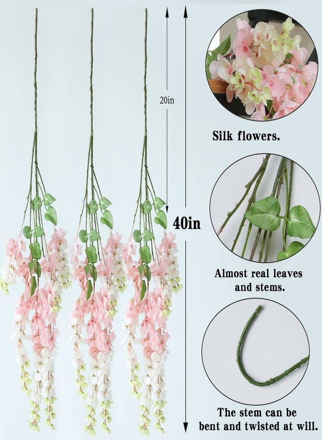 dallisten 3 Strands 40'' Silk Blush Wisteria Artificial Flowers, Fake Wisteria Floral Hanging Plant Garland, for Home Decor, Party, Floor Vase, Balcony, Wedding Arrangement Decoration (Blush) - Image 2