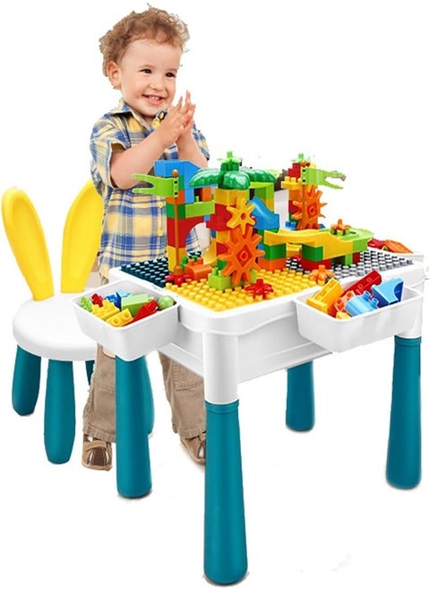 Study Table Desk Kids Activity 101Pcs Building Block Set, Multifunctional Table Chair Set Includes 1 Chair with 4 Storage Box, Versatile Toys for 3-7 Years Old (Table Chair Set)