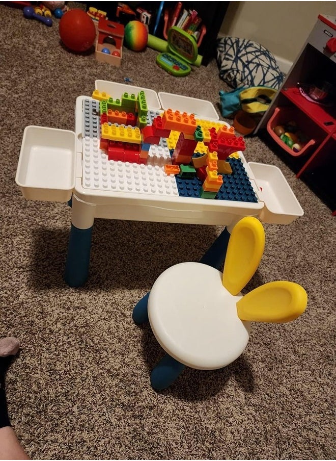 null - Study Table Desk Kids Activity 101Pcs Building Block Set, Multifunctional Table Chair Set Includes 1 Chair with 4 Storage Box, Versatile Toys for 3-7 Years Old (Table Chair Set) - Image 1
