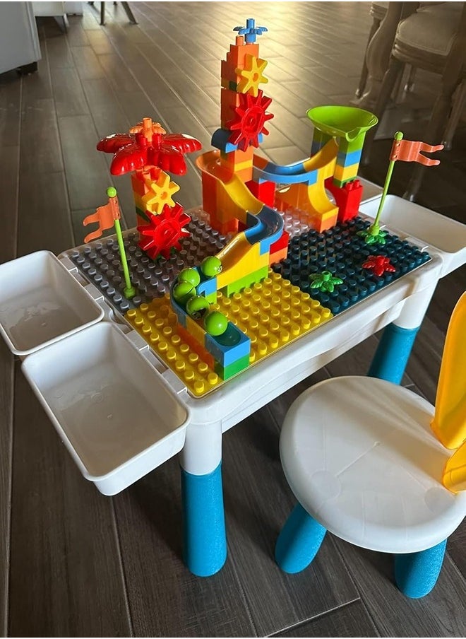 null - Study Table Desk Kids Activity 101Pcs Building Block Set, Multifunctional Table Chair Set Includes 1 Chair with 4 Storage Box, Versatile Toys for 3-7 Years Old (Table Chair Set) - Image 1