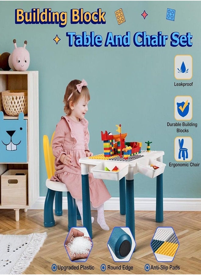 null - Study Table Desk Kids Activity 101Pcs Building Block Set, Multifunctional Table Chair Set Includes 1 Chair with 4 Storage Box, Versatile Toys for 3-7 Years Old (Table Chair Set) - Image 1