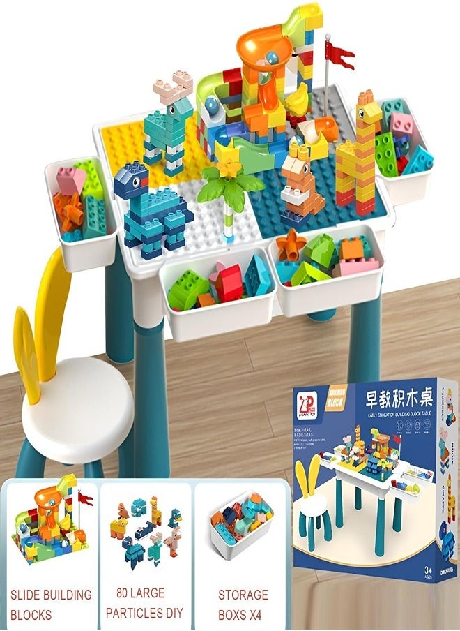 null - Study Table Desk Kids Activity 101Pcs Building Block Set, Multifunctional Table Chair Set Includes 1 Chair with 4 Storage Box, Versatile Toys for 3-7 Years Old (Table Chair Set) - Image 1