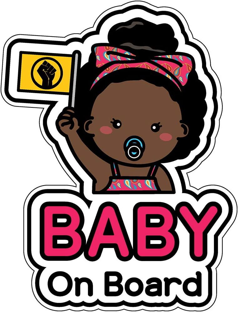 ARS Baby on Board Sticker and Decal (Afro-American Girl, 1 Pack) - Baby Bumper Car Sticker - Baby Window Car Sticker - Baby in Car Sticker - Cute Safety Caution Decal Sign for Cars