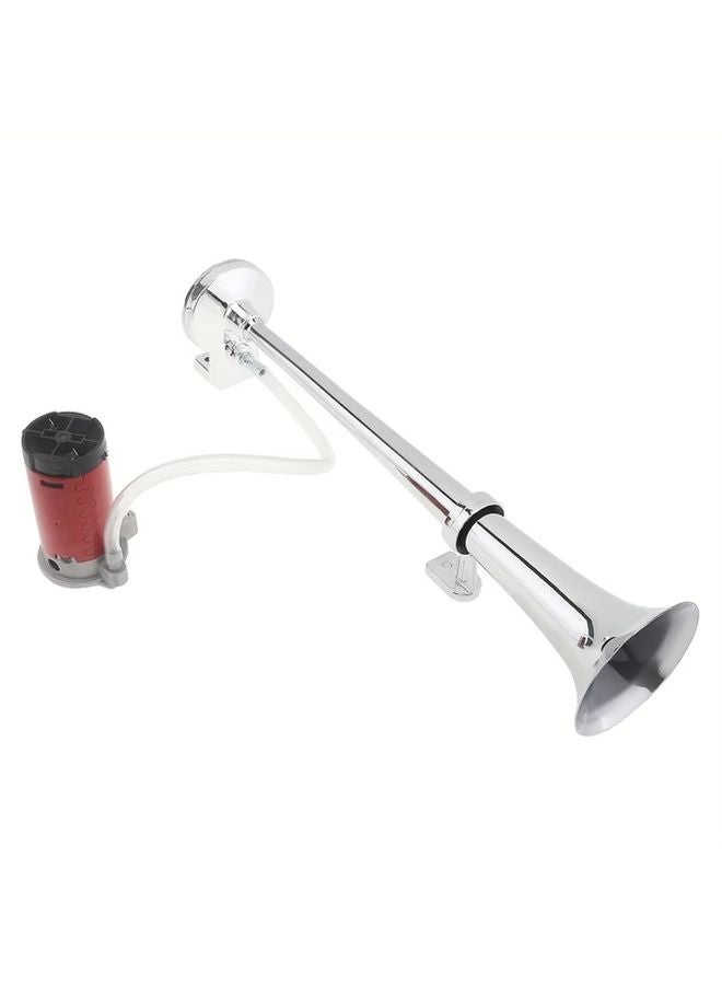12V Super Loud 135dB Single Trumpet Air Horn Silvery For Truck Boat And Train - Image 1