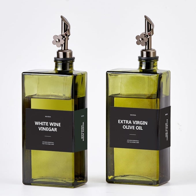 OLIVE OIL DISPENSER BOTTLE FOR KITCHEN 169OZ 500ML COOKING VINEGAR DISPENSER BOTTLE SET GLASS SAUCE CONTAINER LABELS BRUSH FUNNEL STOPPERS GREEN FOR OIL WINE