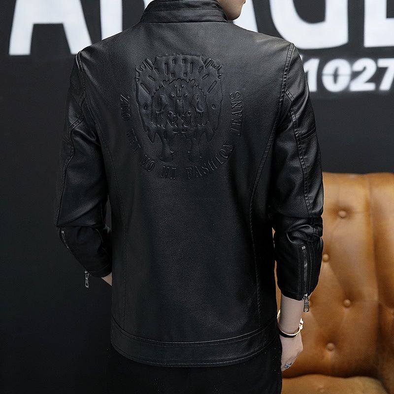 Men'S Leather Jacket Korean Style Slim-Fit Trendy Men'S Youth Handsome Casual Collar Leather Jacket With Fleece - Image 5