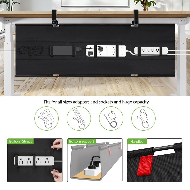 KEEGH Extra Large 48" Under Desk Cable Management Tray - Under Desk Cord Management - Clamp/Screw Mount - Support Upto 70lbs - Fabric Wire Management - Cable Raceways Tray Cord Hiders for Office/Home - Image 2