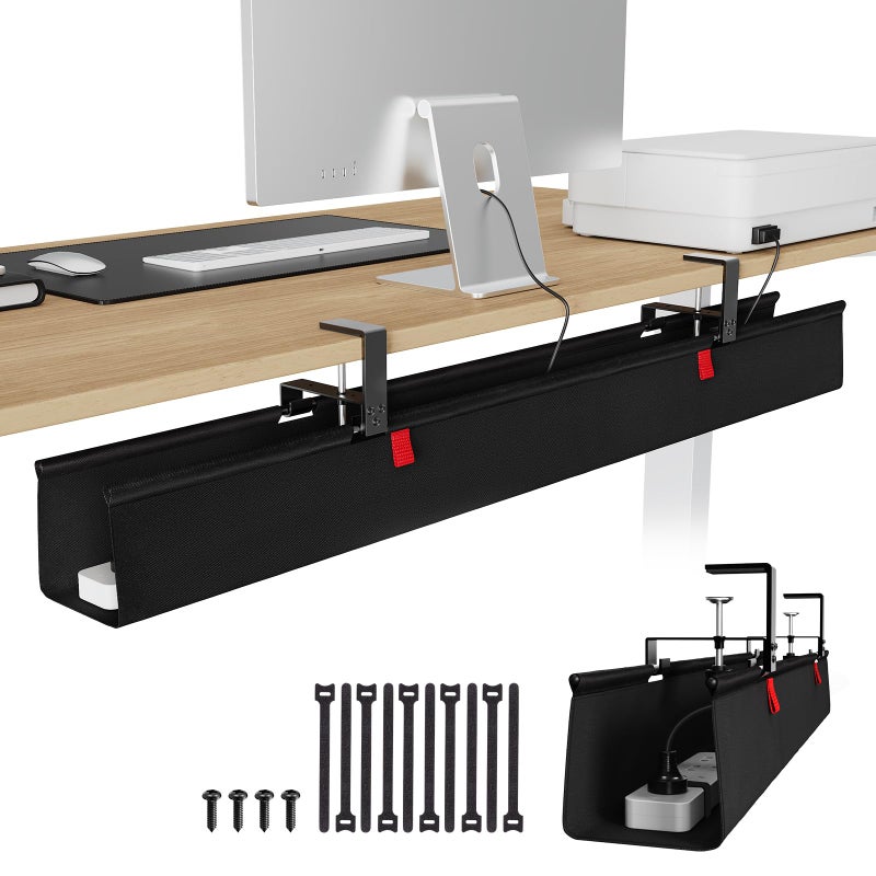 KEEGH Extra Large 48" Under Desk Cable Management Tray - Under Desk Cord Management - Clamp/Screw Mount - Support Upto 70lbs - Fabric Wire Management - Cable Raceways Tray Cord Hiders for Office/Home - Image 1
