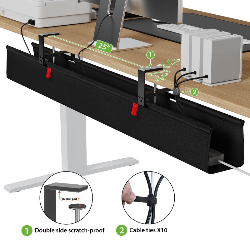 KEEGH Extra Large 48" Under Desk Cable Management Tray - Under Desk Cord Management - Clamp/Screw Mount - Support Upto 70lbs - Fabric Wire Management - Cable Raceways Tray Cord Hiders for Office/Home - Image 3