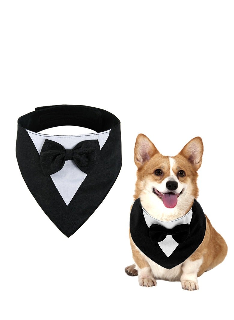 Generic Dog Tuxedo Formal Cat Wedding Bandana Dog Collar with Bow Tie Cat Birthday Costume Valentines Outfit Pet(BLACK-S)  - Image 1