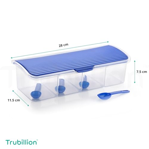 TRUBILLION MasalaGhar 4 in 1 Masala Box 1800ml with 4 Spoons for Kitchen Storage - BPA Free Transparent Container for Spices Pickle Dry Fruits Grains Snacks with Colorful Lids - Image 4