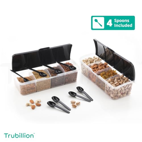 TRUBILLION MasalaGhar 4 in 1 Masala Box 1800ml with 4 Spoons for Kitchen Storage - BPA Free Transparent Container for Spices Pickle Dry Fruits Grains Snacks with Colorful Lids - Image 3