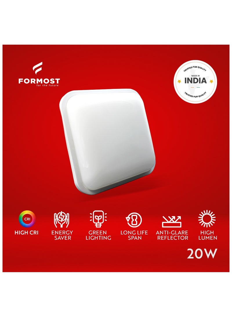 FORMOST FORMOST LED Bulk Head Light 20W | Square Shape Outdoor Ip66 Waterproof Wall Lamp for Warehouse Store Room Parking Lot Garden | Cool White (Square, Pack of 6)  - Image 2