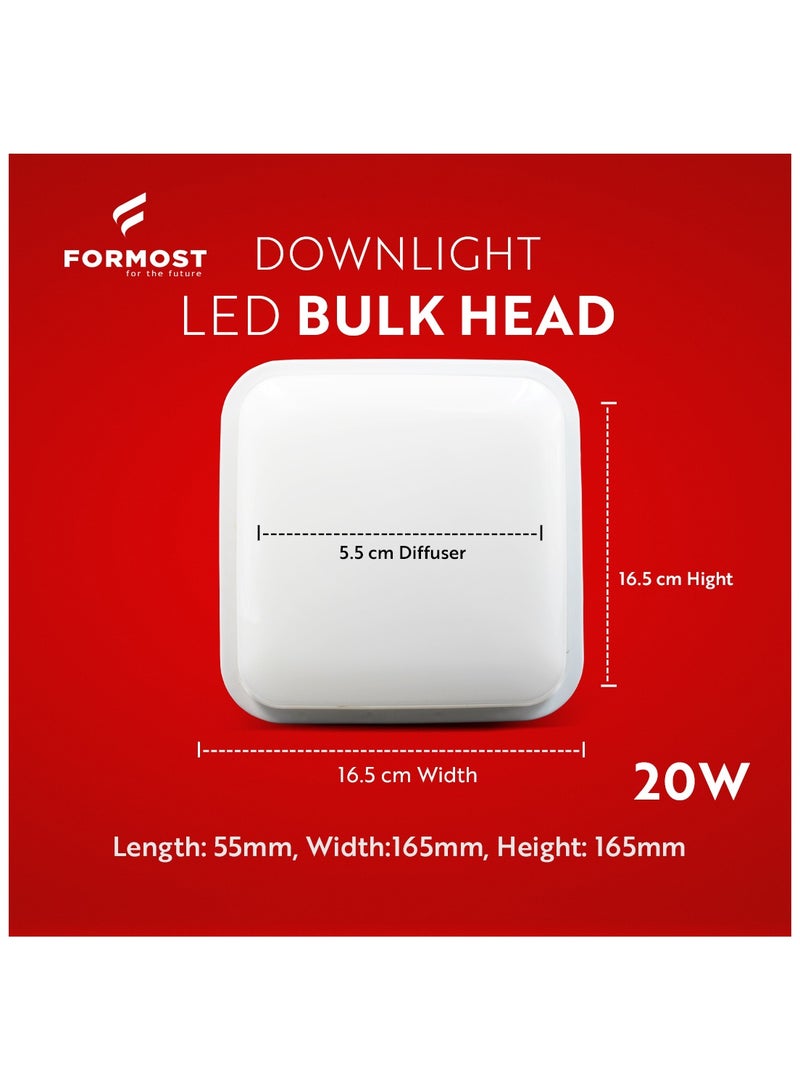 FORMOST FORMOST LED Bulk Head Light 20W | Square Shape Outdoor Ip66 Waterproof Wall Lamp for Warehouse Store Room Parking Lot Garden | Cool White (Square, Pack of 6)  - Image 4