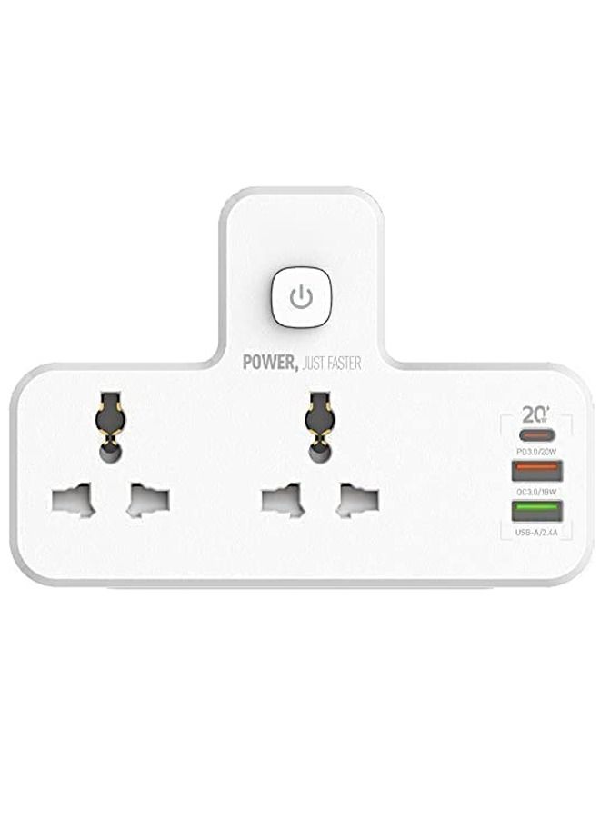 Padom Power Extension Socket Double Plug Adaptor with Touch Control Nightlight, 2 Way Plugs Extension Multi Sockets Wall Charger Adapter with 1 USB-C & 2 USB Slots PD & QC3.0, Power Socket - Image 1