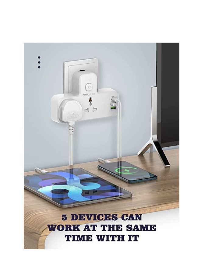 Padom Power Extension Socket Double Plug Adaptor with Touch Control Nightlight, 2 Way Plugs Extension Multi Sockets Wall Charger Adapter with 1 USB-C & 2 USB Slots PD & QC3.0, Power Socket - Image 4