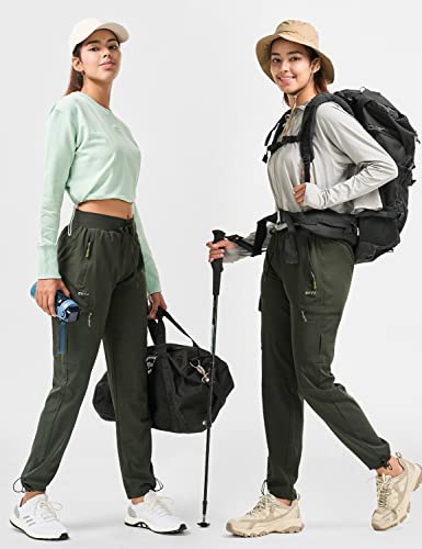 BVVU Womens Hiking Pants Lightweight Quick Dry Travel Outdoor Pants Waterproof Work Cargo Joggers with Zipper Pockets Army Green - Image 3