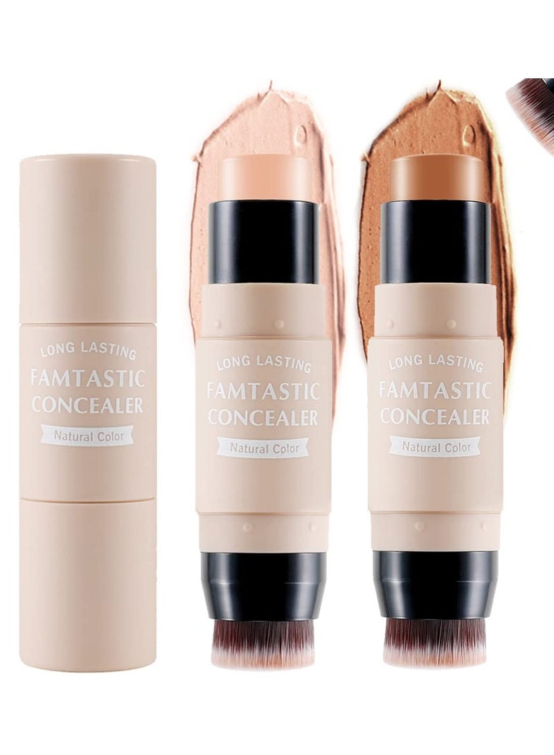 2 PCS Contour Highlighter Stick with Brush - Waterproof Bronzer Pen for Face Brightening, Longwear Highlighting Shades Pencil, Highlight Shaping Stick (Shades 01 & 04) - Image 1