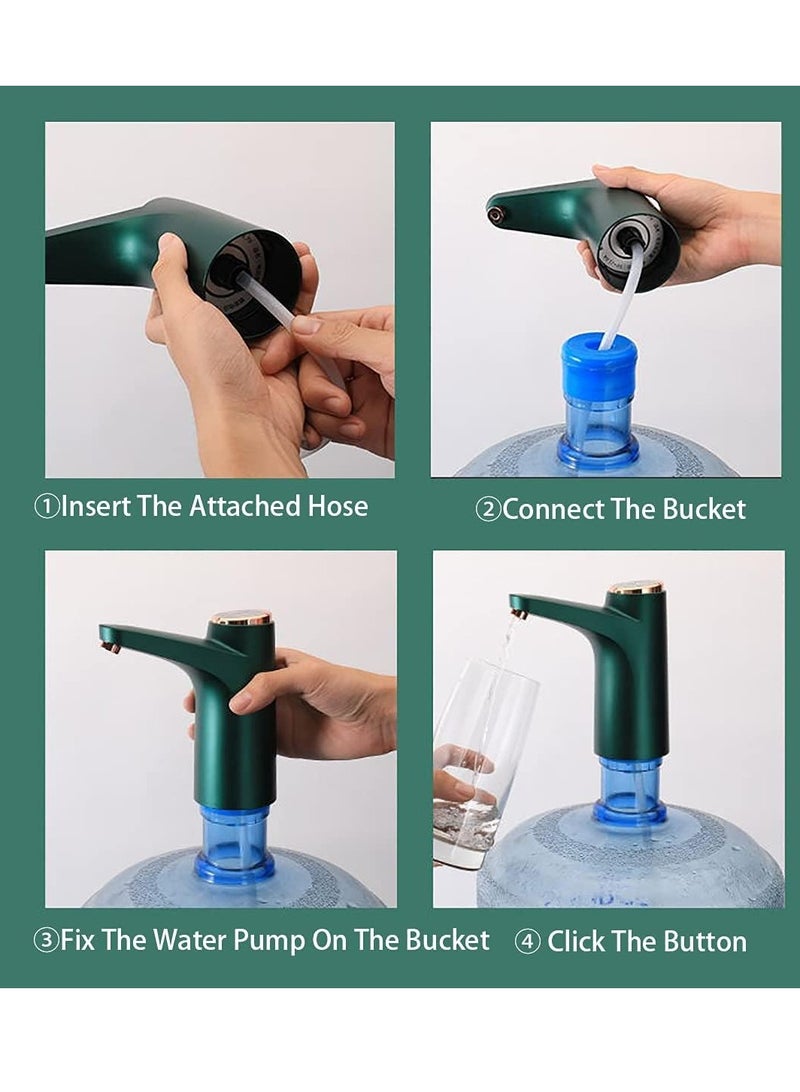 Water Bottle Pump for 5 Gallon Water Bottle Dispenser Pump SystemUSB Charging Automatic Drinking Water Pump Portable Electric Water Dispenser (Green) - Image 4