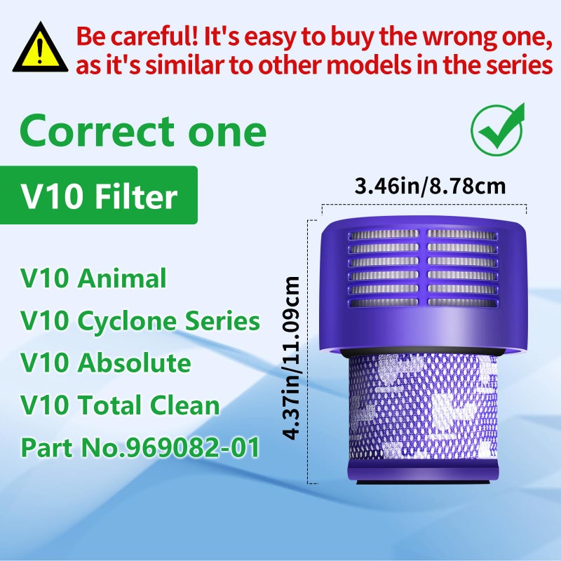 keluke V10 Filter Replacement for Dyson V10 Cyclone Series, V10 Absolute, V10 Animal, V10 Total Clean, Replace Part No. 969082-01,2 Pack Filters and 1 Clean Brush - Image 2