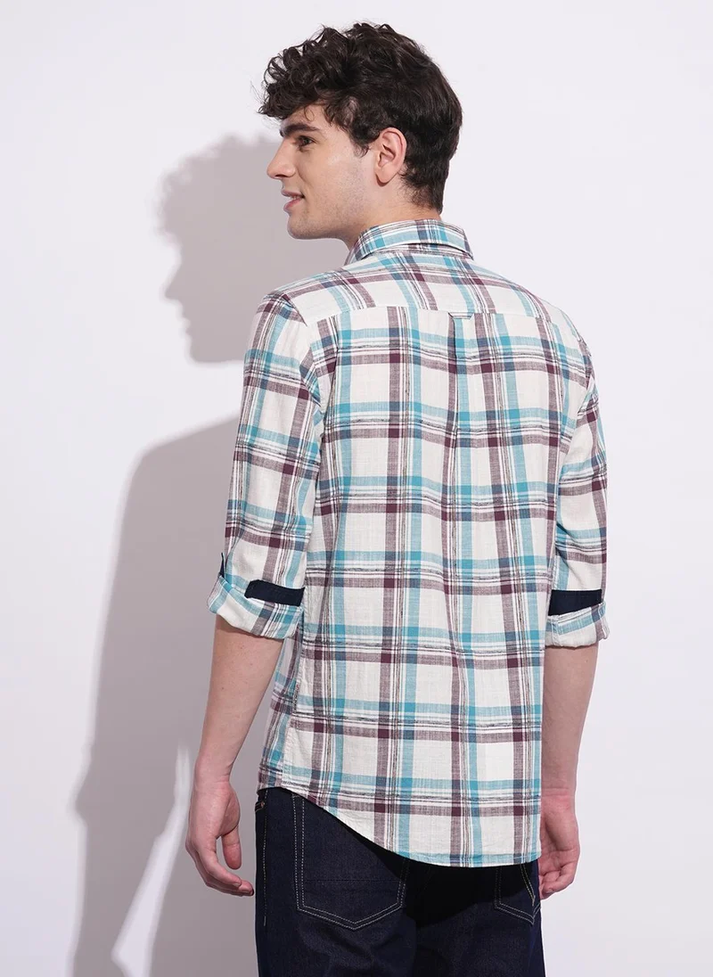 Being Human BLUE/WHITE Men Classic Opaque Checked Casual Shirt for Men | Best Price UAE