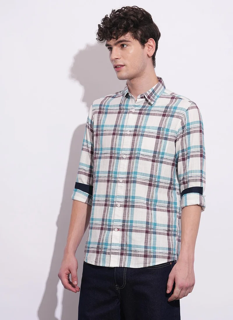 Being Human BLUE/WHITE Men Classic Opaque Checked Casual Shirt for Men | Best Price UAE