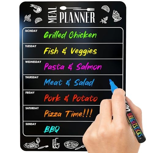 JUZARI Weekly Dinner Menu Board for Kitchen A4-8.5x12 Black Magnetic Weekly Meal Planner for Fridge Dry Erase Weekly Menu Boards Magnetic Menu for Refrigerator Food Menu Boards Week Chalkboard Menu Board - Image 1