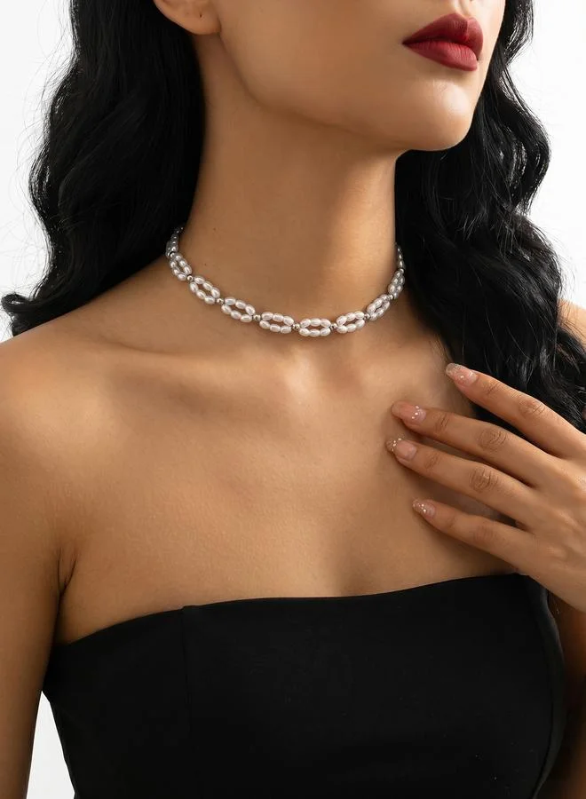 Take Two Oval Faux Pearl Choker Necklace