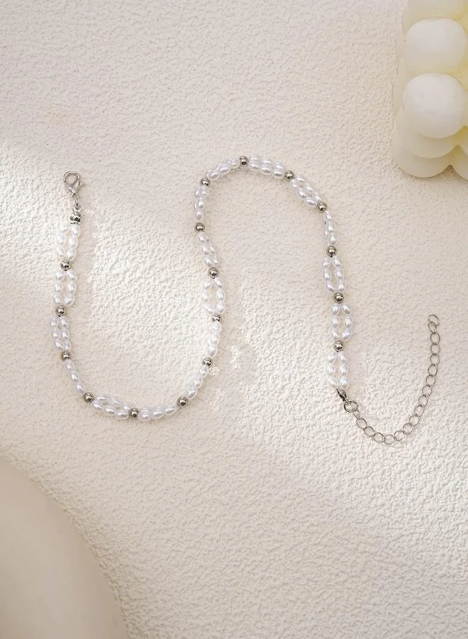 Take Two Oval Faux Pearl Choker Necklace