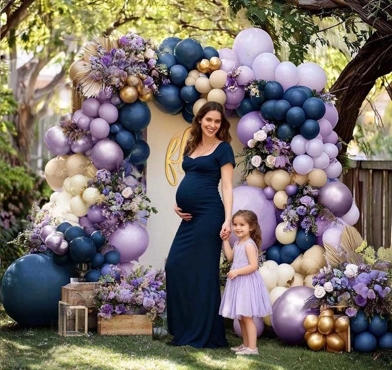 Partycus Navy Blue Purple Balloon Arch Double Stuffed, Dark Blue Pastel Lavender White Sand Ivory Balloon Garland Kit with Clear Bobo Metallic Lilac Latex for Baby Shower Wedding Birthday Valentine Party Decor - Image 2