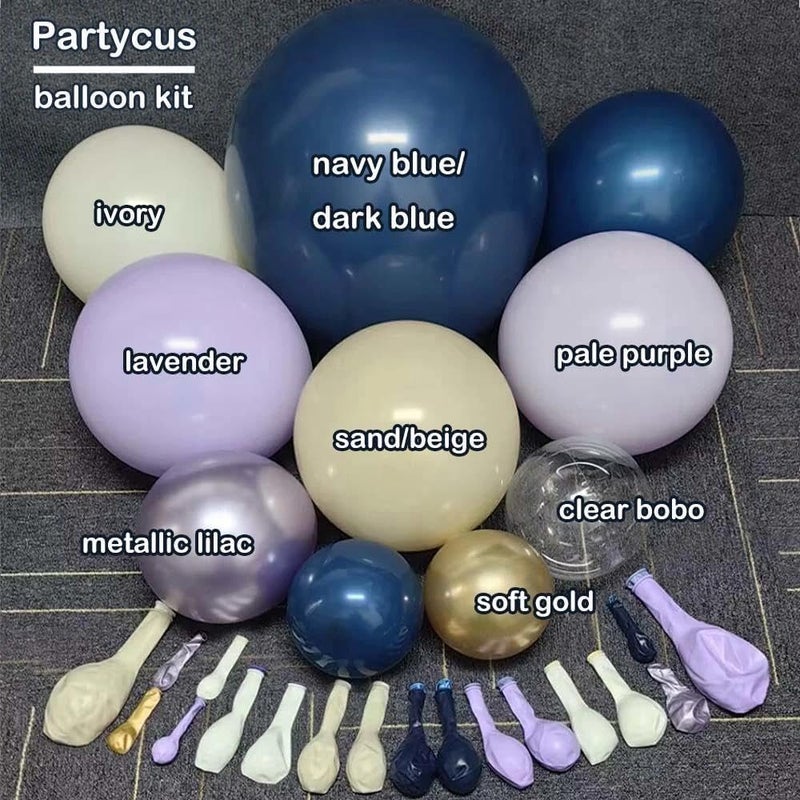 Partycus Navy Blue Purple Balloon Arch Double Stuffed, Dark Blue Pastel Lavender White Sand Ivory Balloon Garland Kit with Clear Bobo Metallic Lilac Latex for Baby Shower Wedding Birthday Valentine Party Decor - Image 3