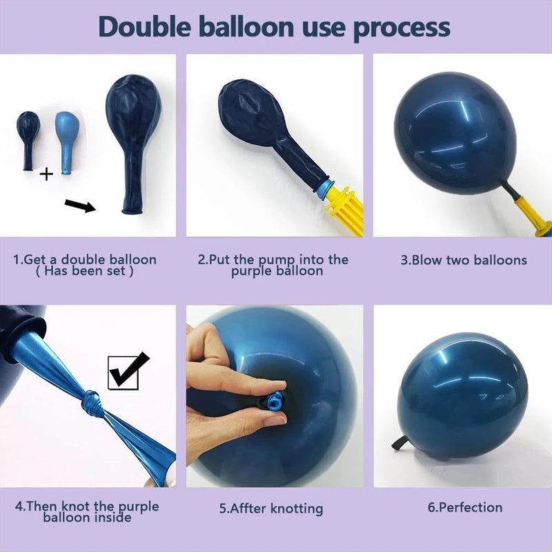 Partycus Navy Blue Purple Balloon Arch Double Stuffed, Dark Blue Pastel Lavender White Sand Ivory Balloon Garland Kit with Clear Bobo Metallic Lilac Latex for Baby Shower Wedding Birthday Valentine Party Decor - Image 5