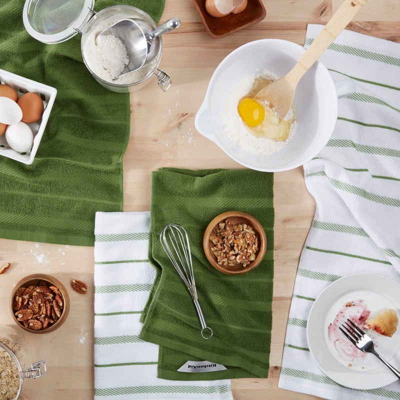 KitchenAid Albany Kitchen Towel 4-Pack Set  Matcha Green/White  16""x26"" - Image 2