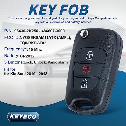 Keyecu Replacement Remote Key Fob for Kia Soul 2010 2011 2012 2013 ID46 315MHz FCC ID: NYOSEKSAM11ATX(AMFL) / 95430-2K340 Black - Image 2
