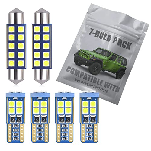 EBAIFUN 7-Pack White LED Interior Light Kit Compatible with Jeep Wrangler JK 2-Door 4-Door 2007 2008 2009 2010 2011 2012 2013 2014 2015 2016 2017 Map Dome Trunk License Plate Bulb Replacement Package - Image 1