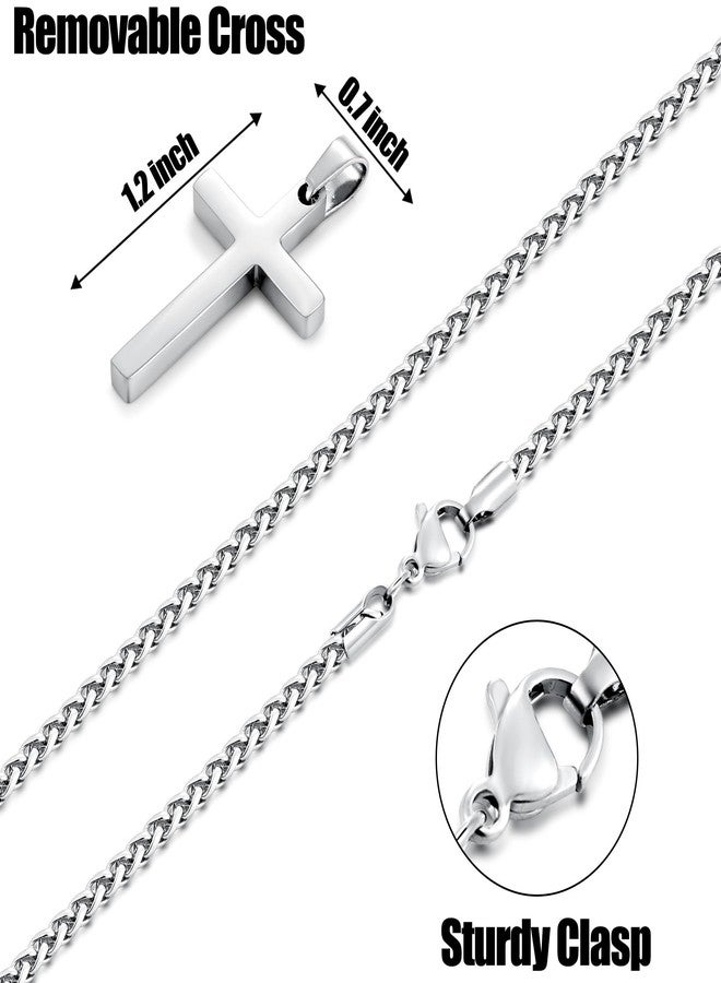 Fiusem قلادة صليب رجالية من فيوسيم، متوفرة باللون الفضي/الذهبي/الأسود، مع سلسلة من الفولاذ المقاوم للصدأ بسمك 2.5 مم، وطول 16-24 بوصة، و20 بوصة، مصنوعة من الفولاذ المقاوم للصدأ، بدون أحجار كريمة. - Image 4