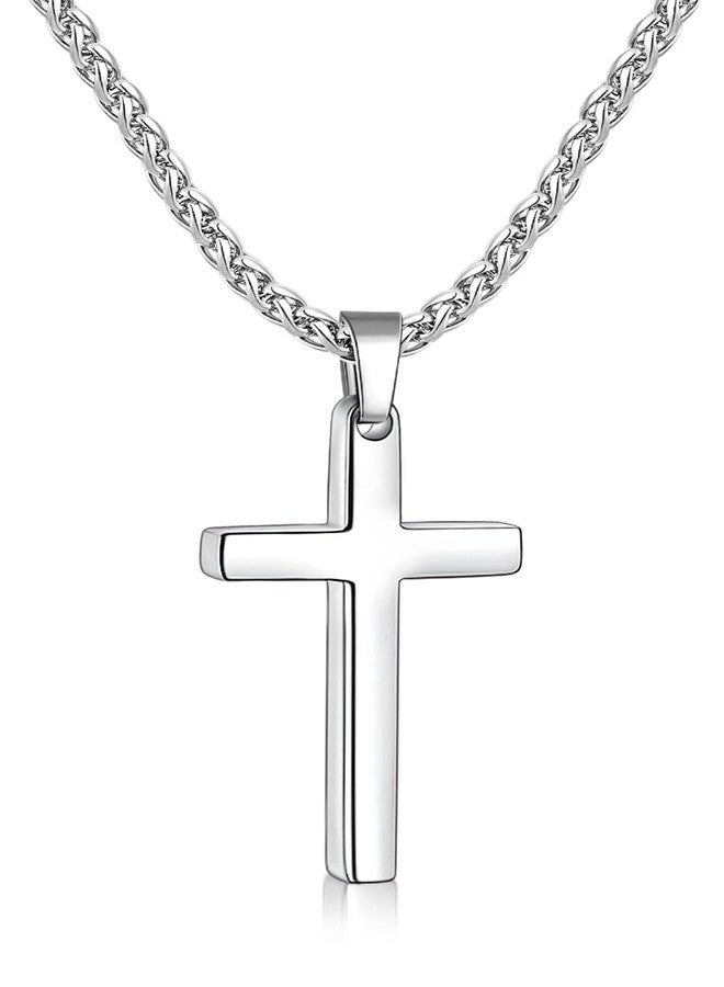 Fiusem قلادة صليب رجالية من فيوسيم، متوفرة باللون الفضي/الذهبي/الأسود، مع سلسلة من الفولاذ المقاوم للصدأ بسمك 2.5 مم، وطول 16-24 بوصة، و20 بوصة، مصنوعة من الفولاذ المقاوم للصدأ، بدون أحجار كريمة. - Image 1