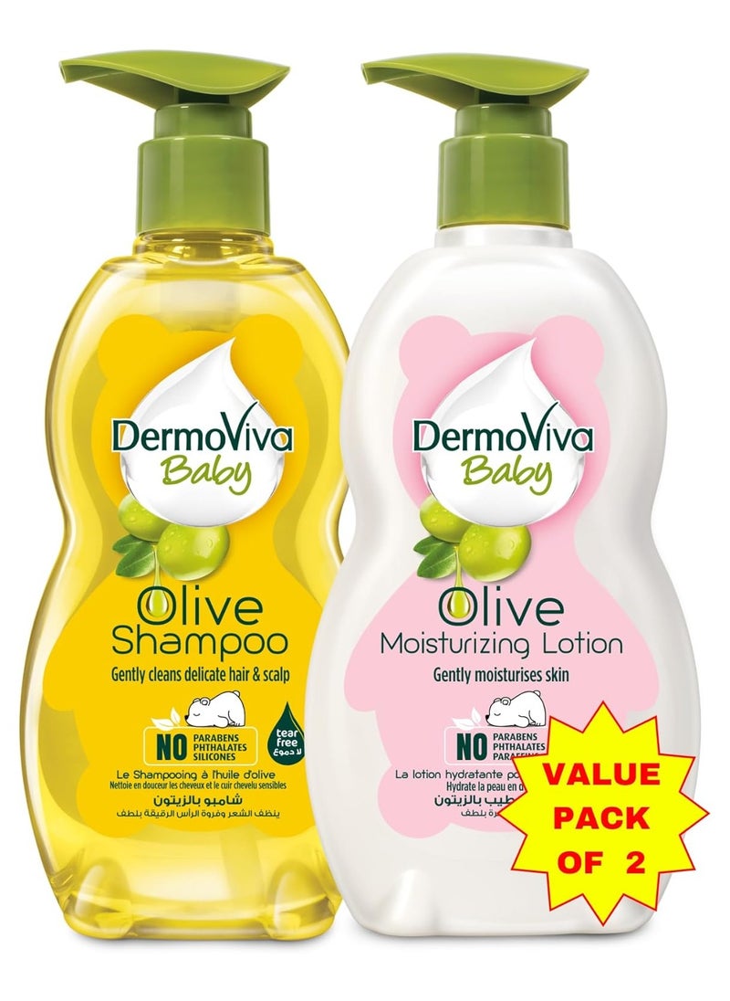 DermoViva Baby Dermoviva Baby Olive Oil Gentle Shampoo + Moisturizing Lotion (2 x 500ml) | pH 5.5-6 | Gentle Cleanser & Moisturizer with No Tear Formula | No Paraben, Paraffins, Sulfate & Phthalates  - Image 1