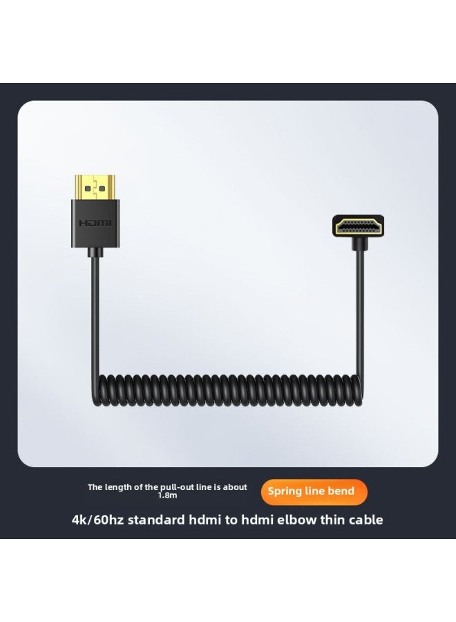 2.0HDM To Hdmi Spring Very Fine Hd Line Retractable SLR Camera A- A Port 4K/60HZ Generation-Color:Hdmi Cable/4k Hd 【straight To Upper Curved】 0.5m Stretch 1.8m