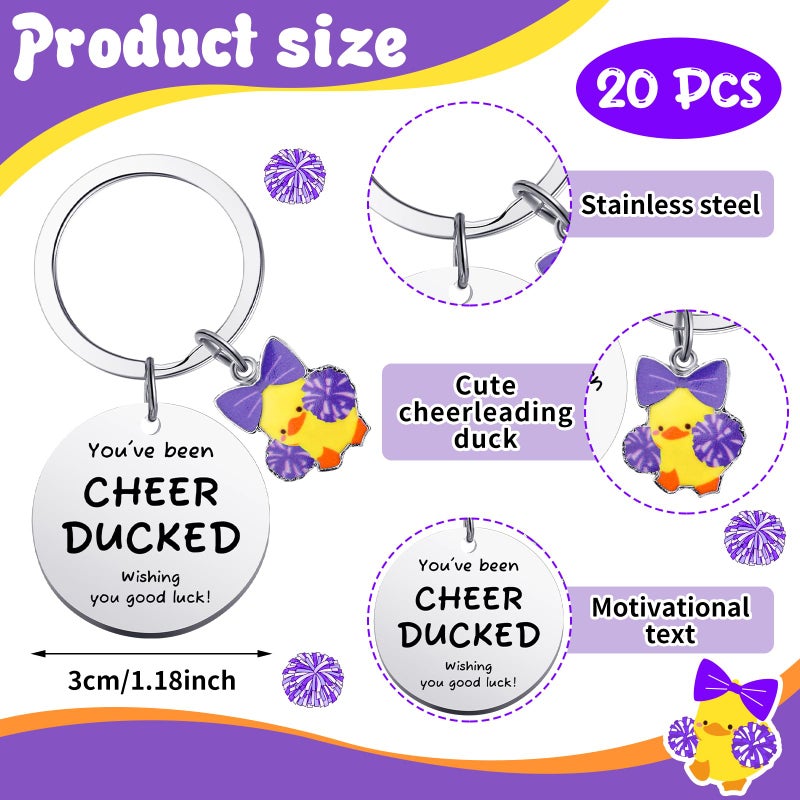 Nosiny 20 Pcs Cheer Gifts Bulk Duck Cheerleader Keychain Team Gift You've Been Cheer Duck Keychain for Team Cheerleader(Purple) - Image 2