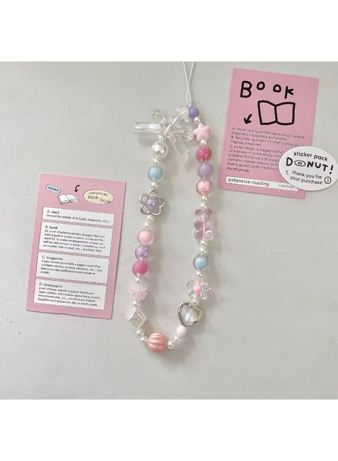 NIBEMINENT Beaded Phone Lanyard, Anti Lost Removable Wrist Strap, Cute Cartoon Bracelet Pendant, Phone Keychain Lanyard