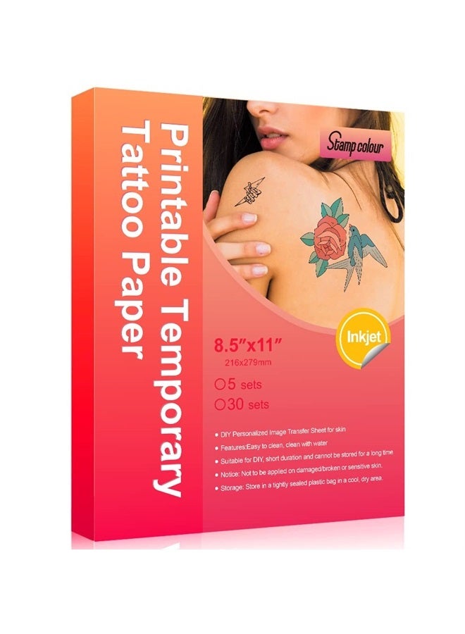 Stampcolour Printable Temporary Tattoo Paper for INKJET printer 8.5"X11" 30 Sheets DIY Tattoos Stickers,Personalized Image Transfer for skin Custom Waterslide Decal for women men - Image 1