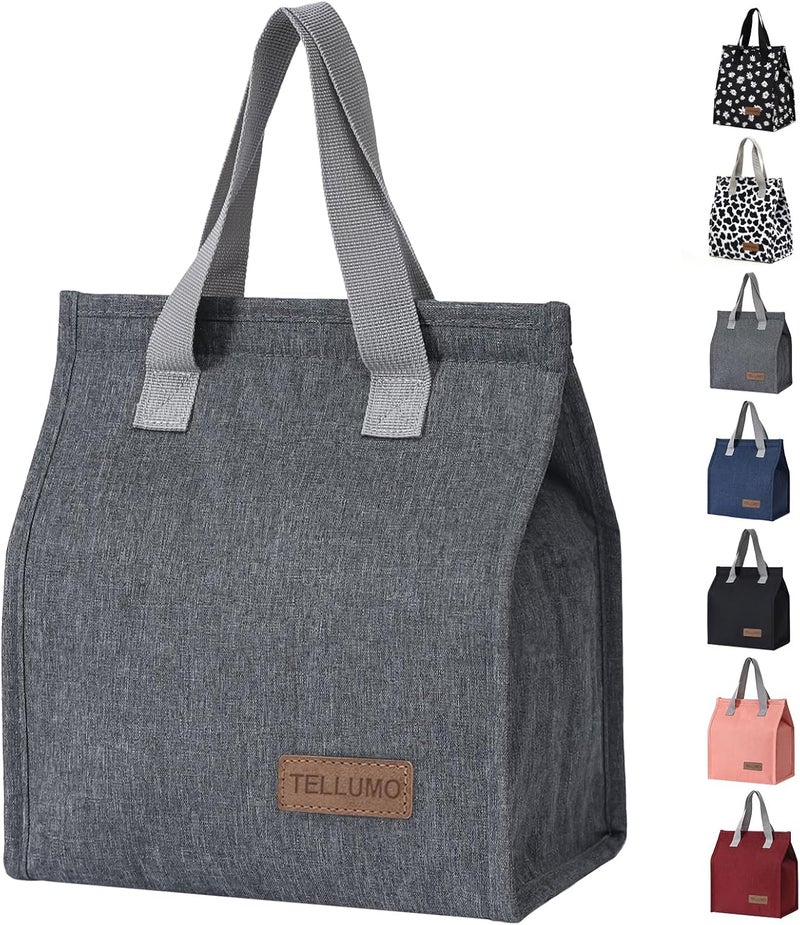 TELLUMO حقيبة غداء TELLUMO، حقيبة غداء معزولة للنساء والرجال، حاوية غداء كبيرة قابلة لإعادة الاستخدام ومقاومة للتسرب، حقيبة حمل للمكتب والعمل والمدرسة والشاطئ أو السفر (رمادي) - Image 1