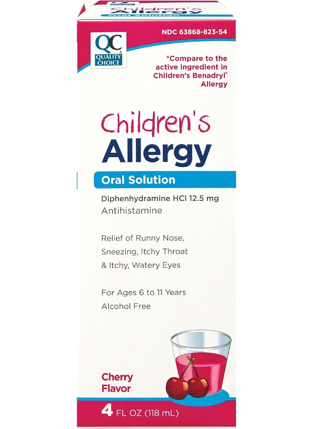 Quality Choice Quality Choice Children's Allergy Relief, Diphenhydramine HCl Liquid Oral Solution, Cherry Flavor, 4 Fl. Oz 