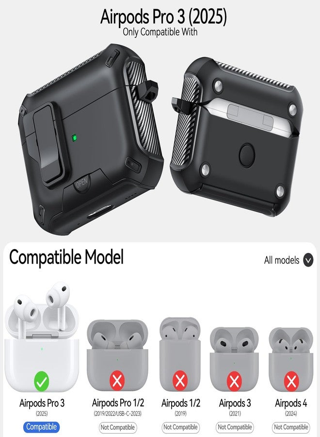 JOREMX for AirPods Pro 3 Case (2025) with Phone Stand,Military Hard Case with Lock Design Protection Cover for Airpods Pro 3 Gen with Cleaning Pen&Keychain,Balck - Image 2