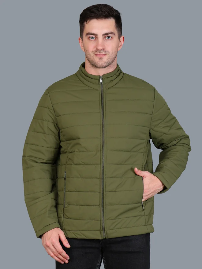 Fort Collins Fort Collins Men Olive Green Padded Bomber Jacket