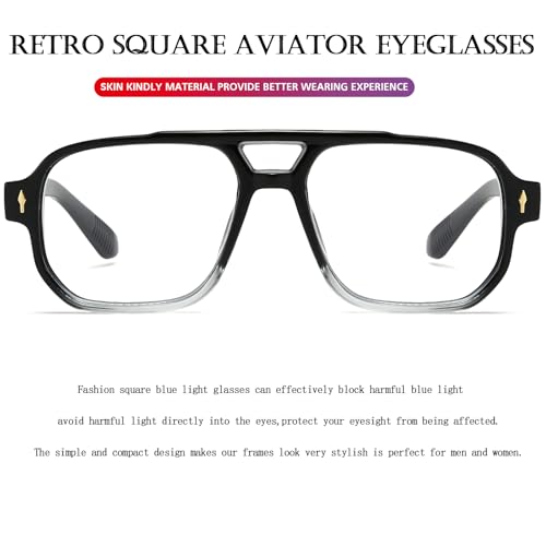 PORADAY Blue Light Blocking Glasses for Women Men 70s Retro Square Aviator Eyeglasses Rectangle Computer Eyewear(Black+Gradient Black) - Image 5